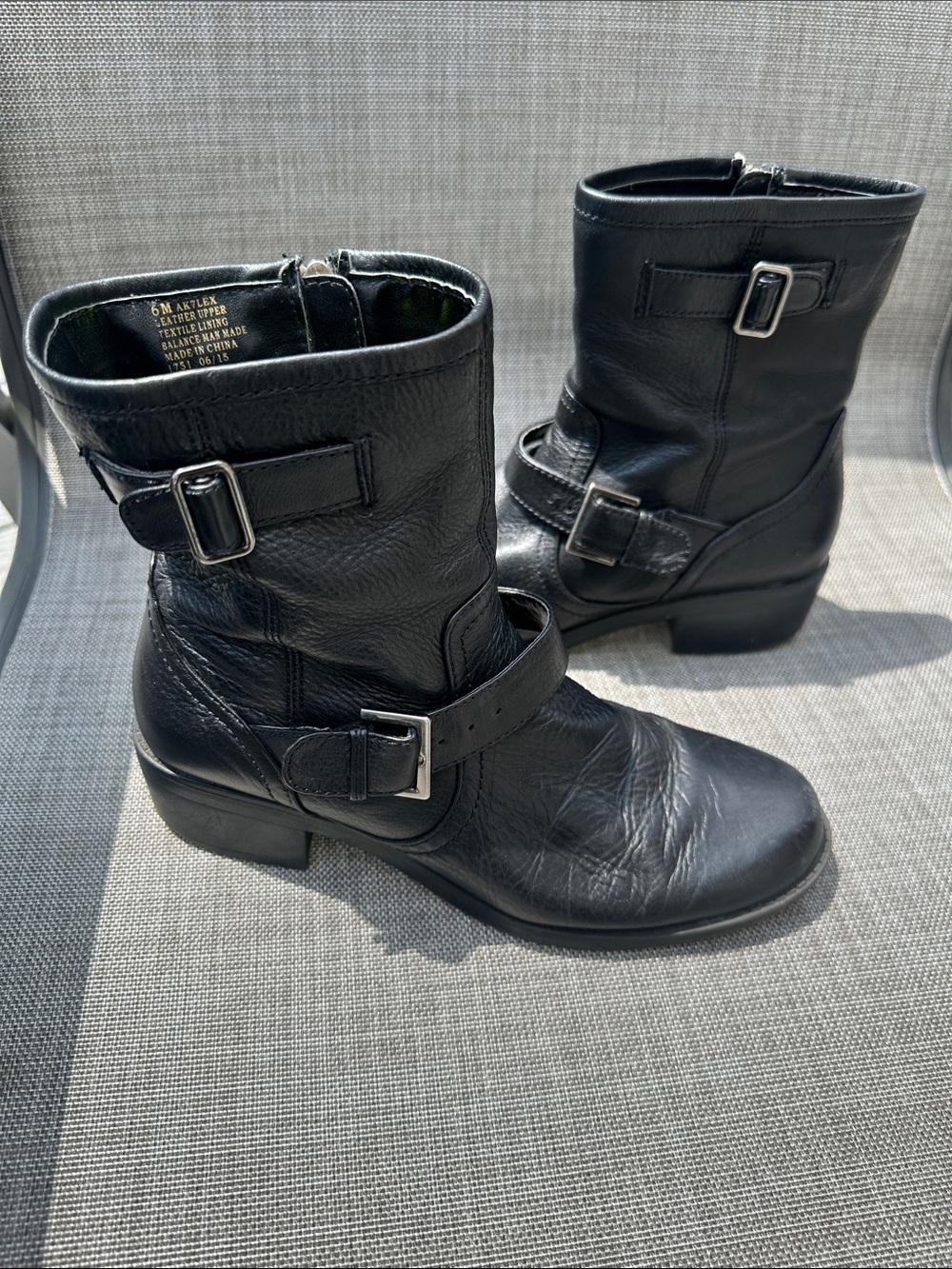 Anne Klein Black Leather Buckle Moto Boots